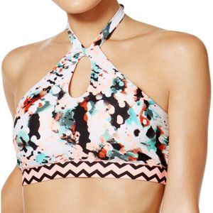 Hula Honey Tie Dye Chevron Halter Neck Bikini Top Swimsuit Swimwear XS Blue Blac